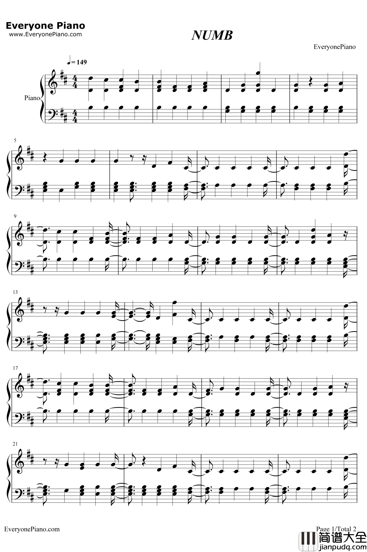 Numb钢琴谱_XXXTentacion