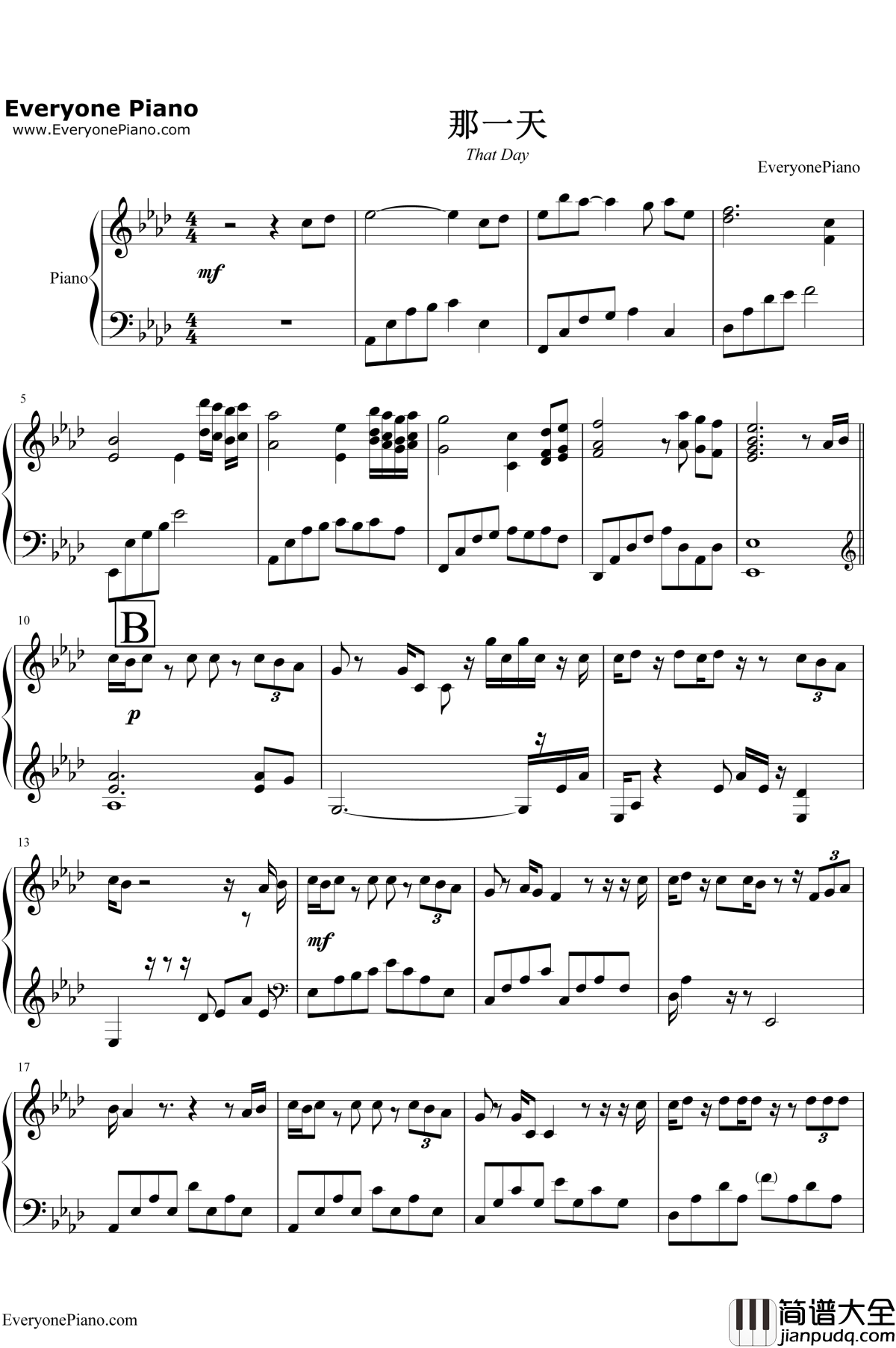 那一天钢琴谱_杨坤