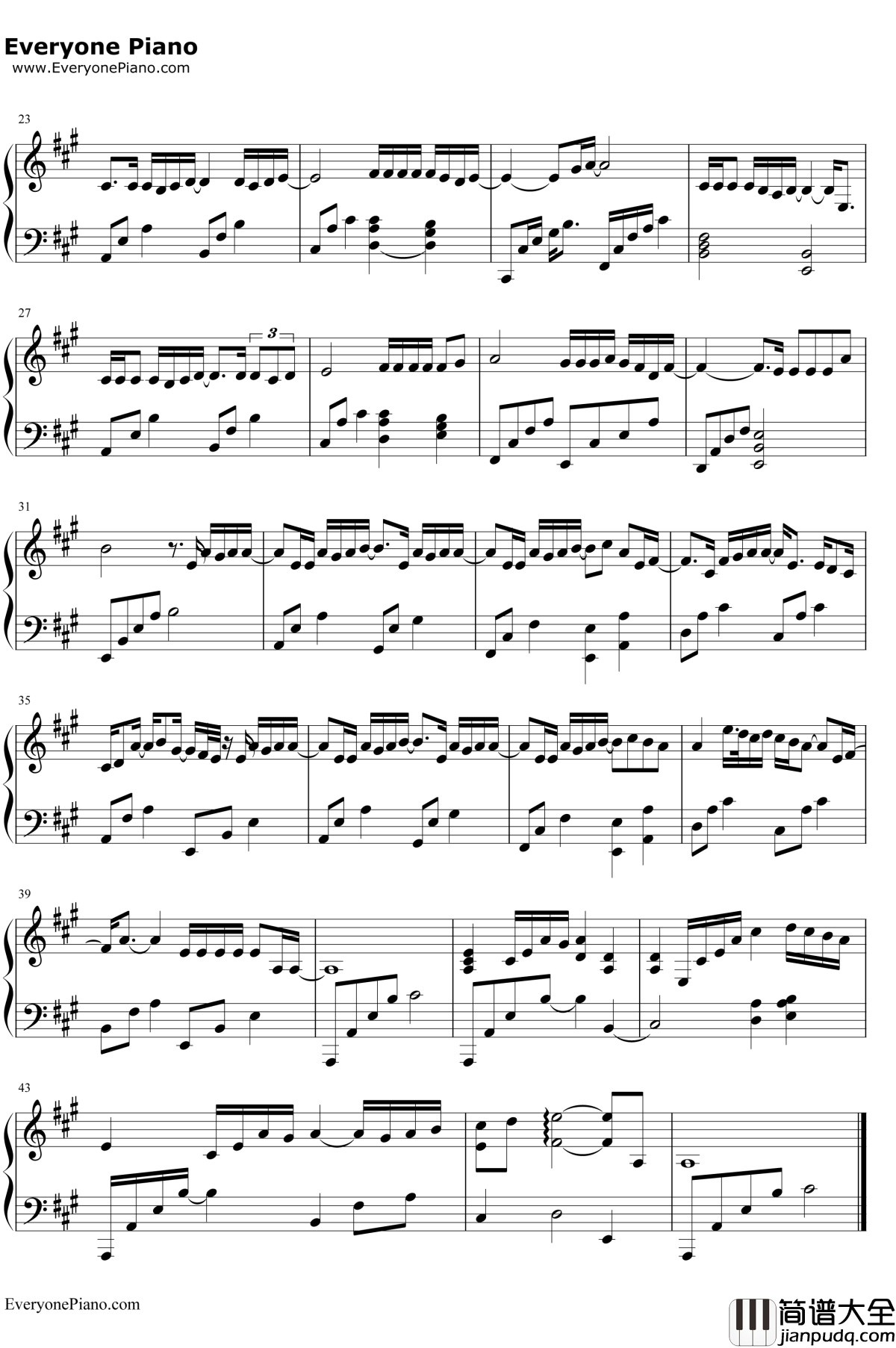 飞云之下钢琴谱_韩红/林俊杰