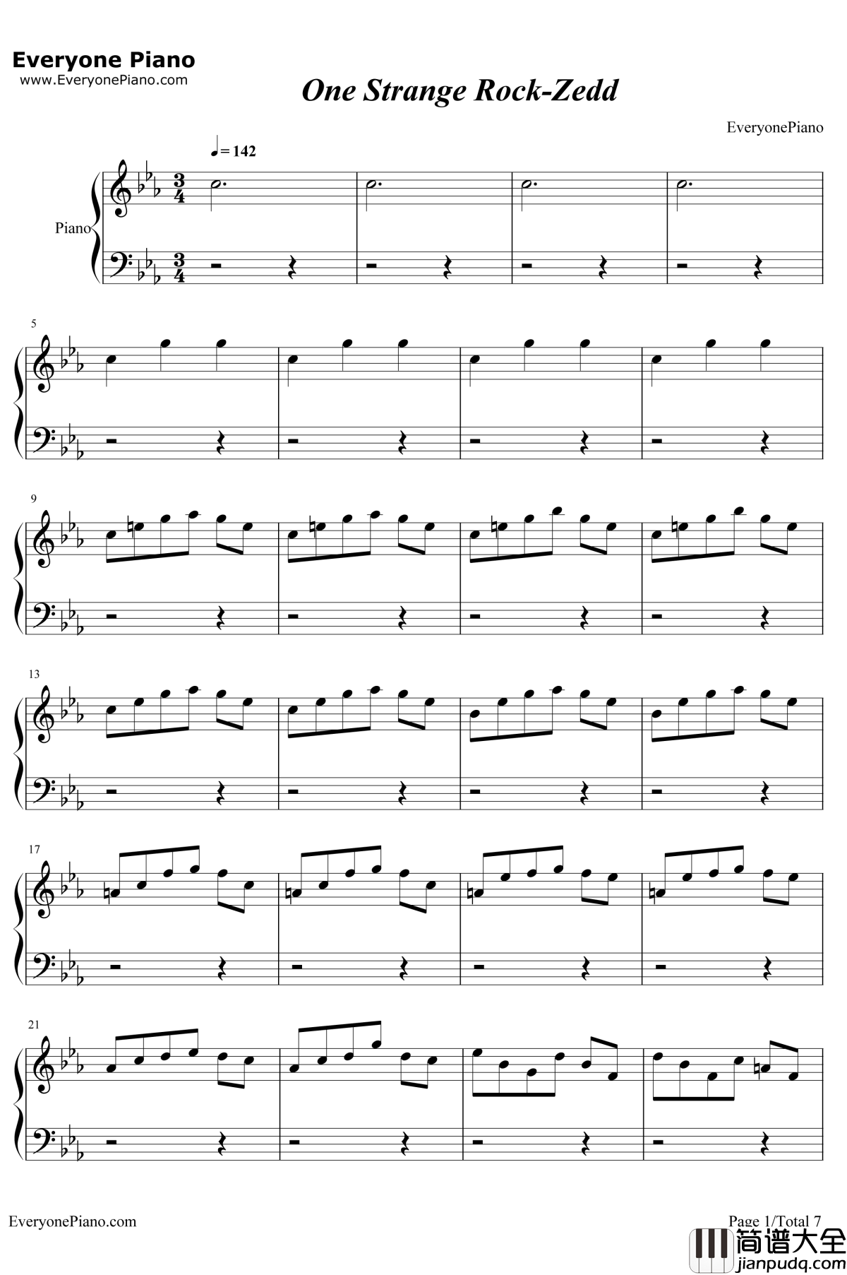 One_Strange_Rock钢琴谱_Zedd