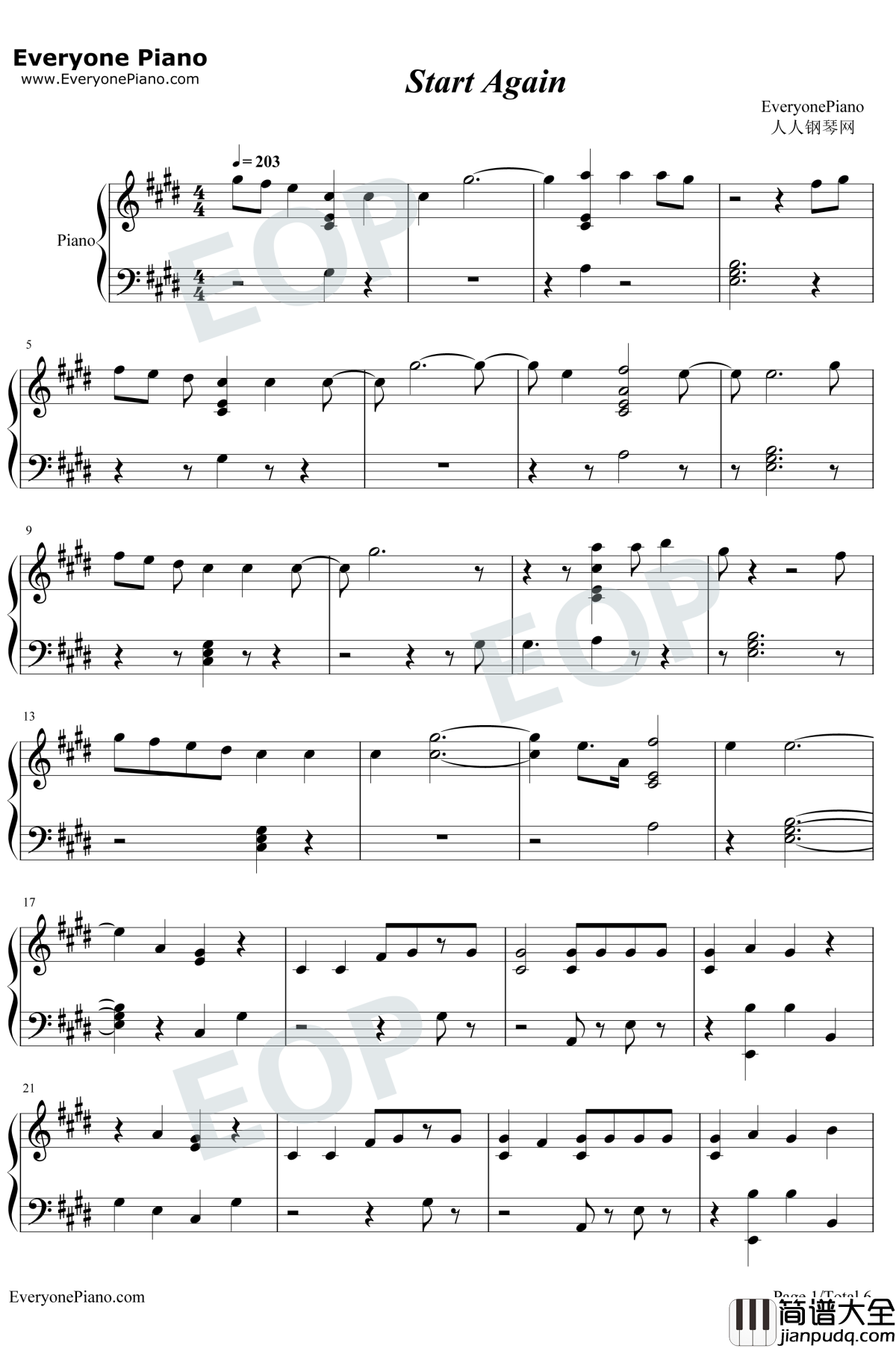 Start_Again钢琴谱_One_Republic_/_Logic_十三个原因第二季插曲