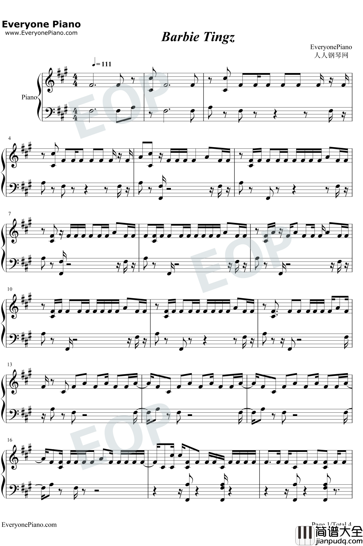 Barbie_Tingz钢琴谱_Nicki_Minaj