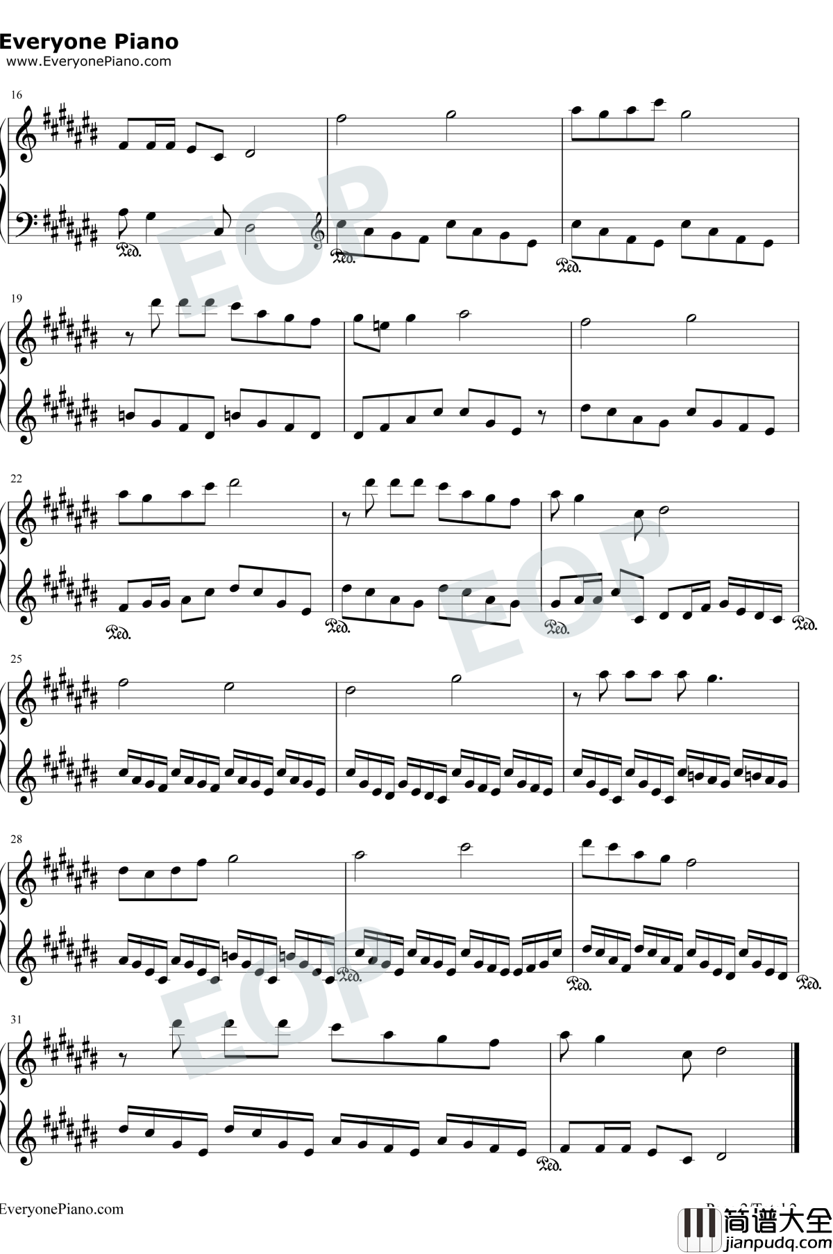 山居秋暝钢琴谱_心然_轩辕剑3外传天之痕天外村插曲