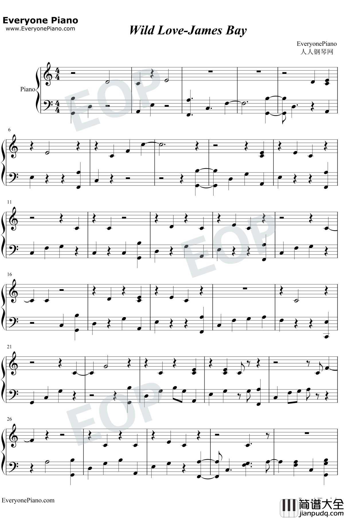 Wild_Love钢琴谱_James_Bay