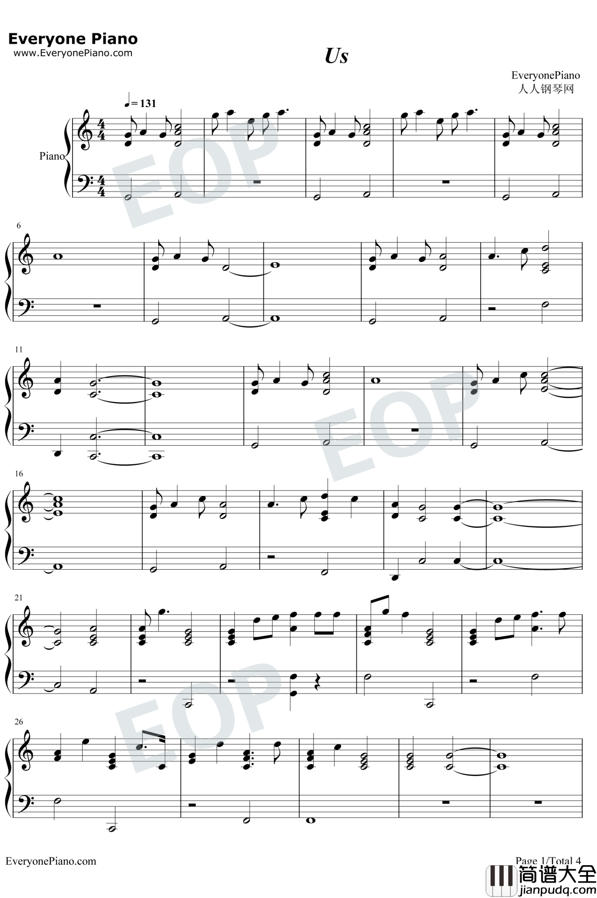 Us钢琴谱_James_Bay