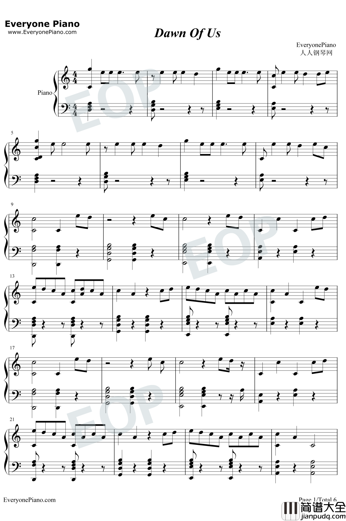 Dawn_Of_Us钢琴谱_王嘉尔
