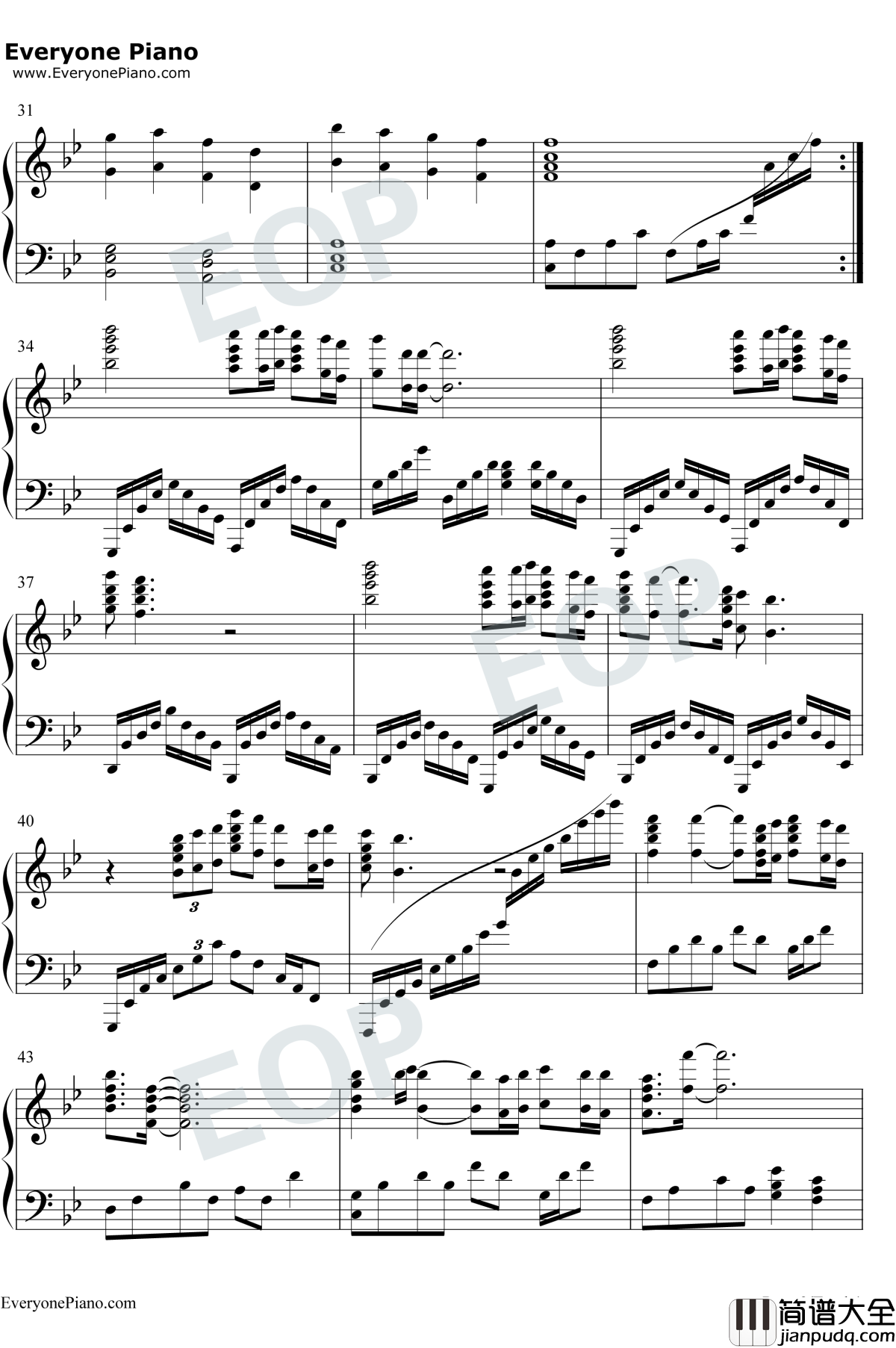 想你的365天钢琴谱_李玟_宝莲灯主题曲