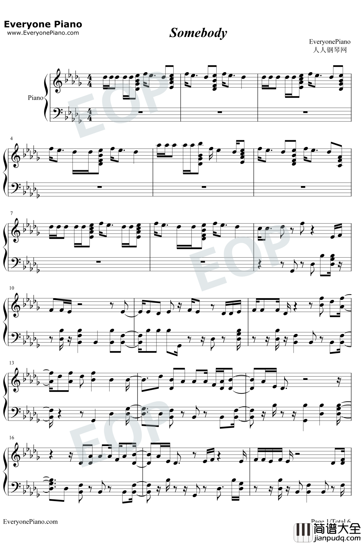 Somebody钢琴谱_The_Chainsmokers_/_Drew_Love