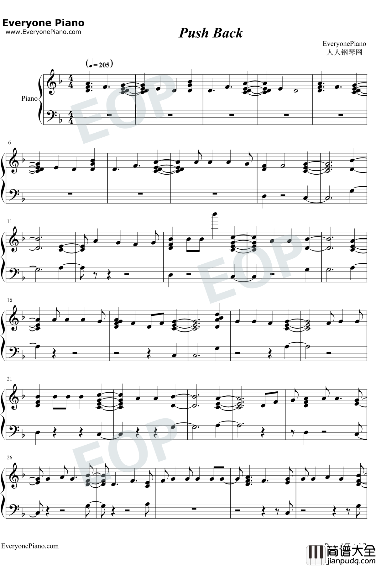 Push_Back钢琴谱_Ne_Yo_/_Bebe_Rexha_/_Stefflon_Don