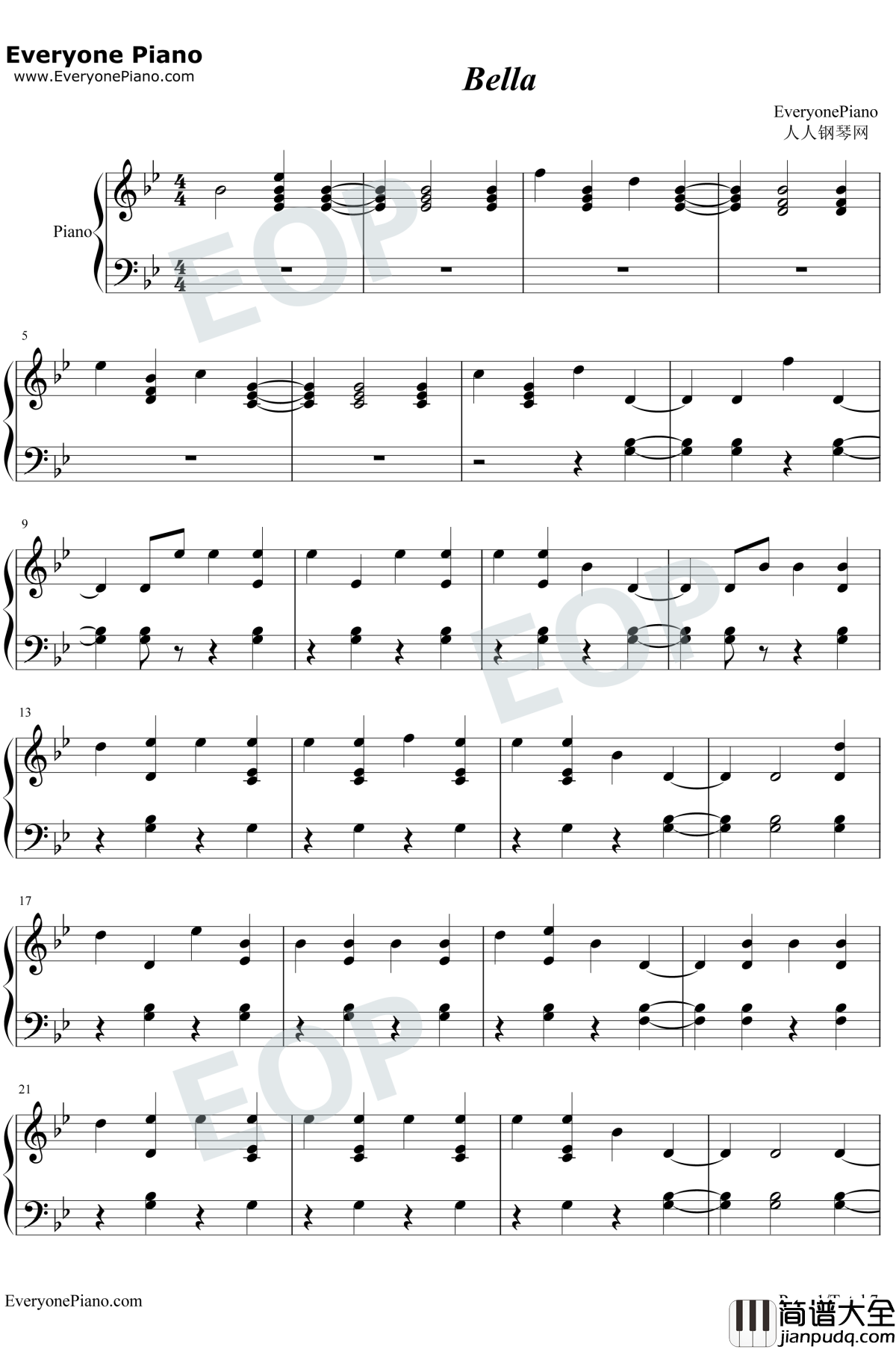 Bella钢琴谱_Wolfine