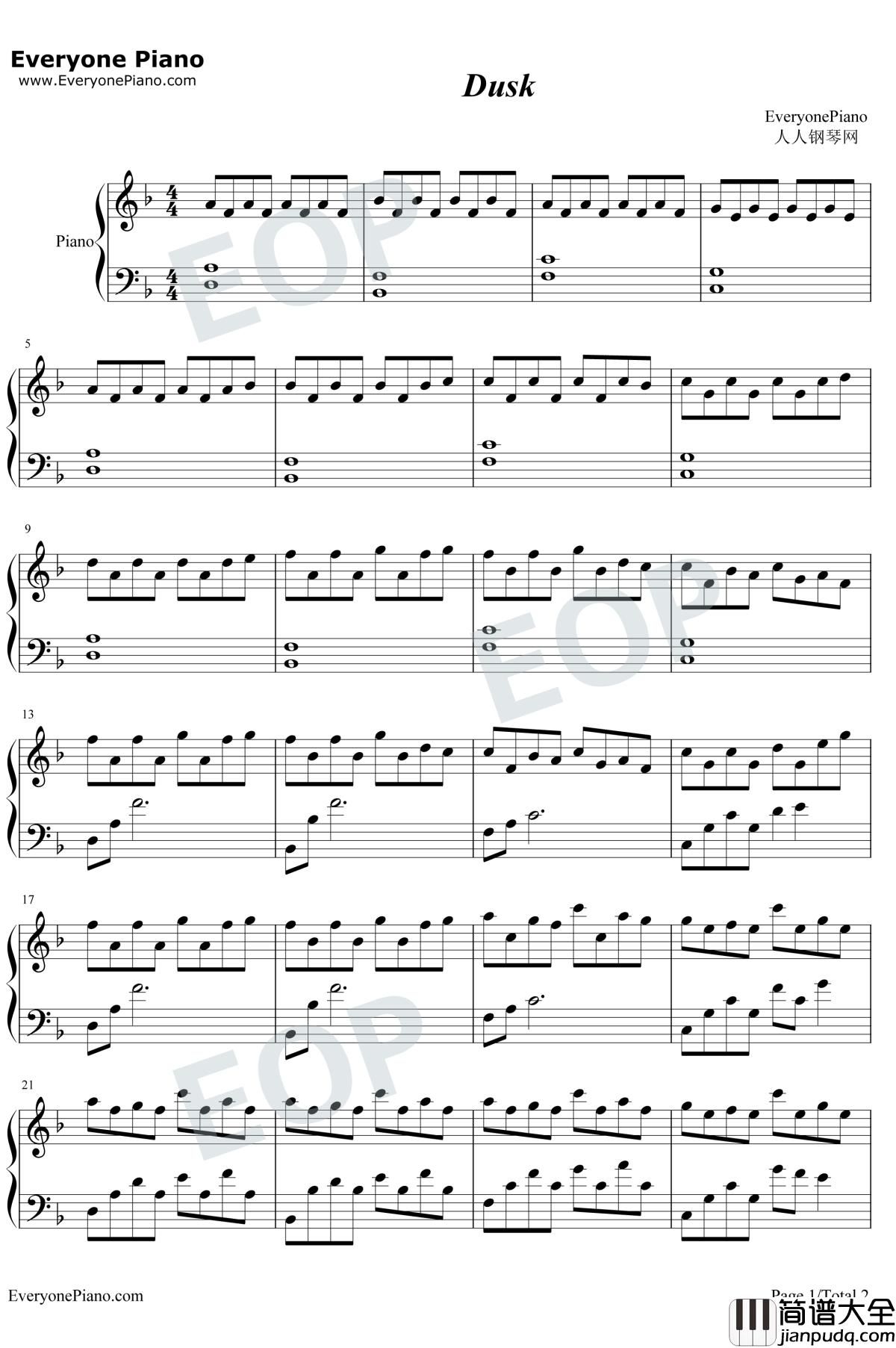 Dusk原版钢琴谱_Peter_Jeremias