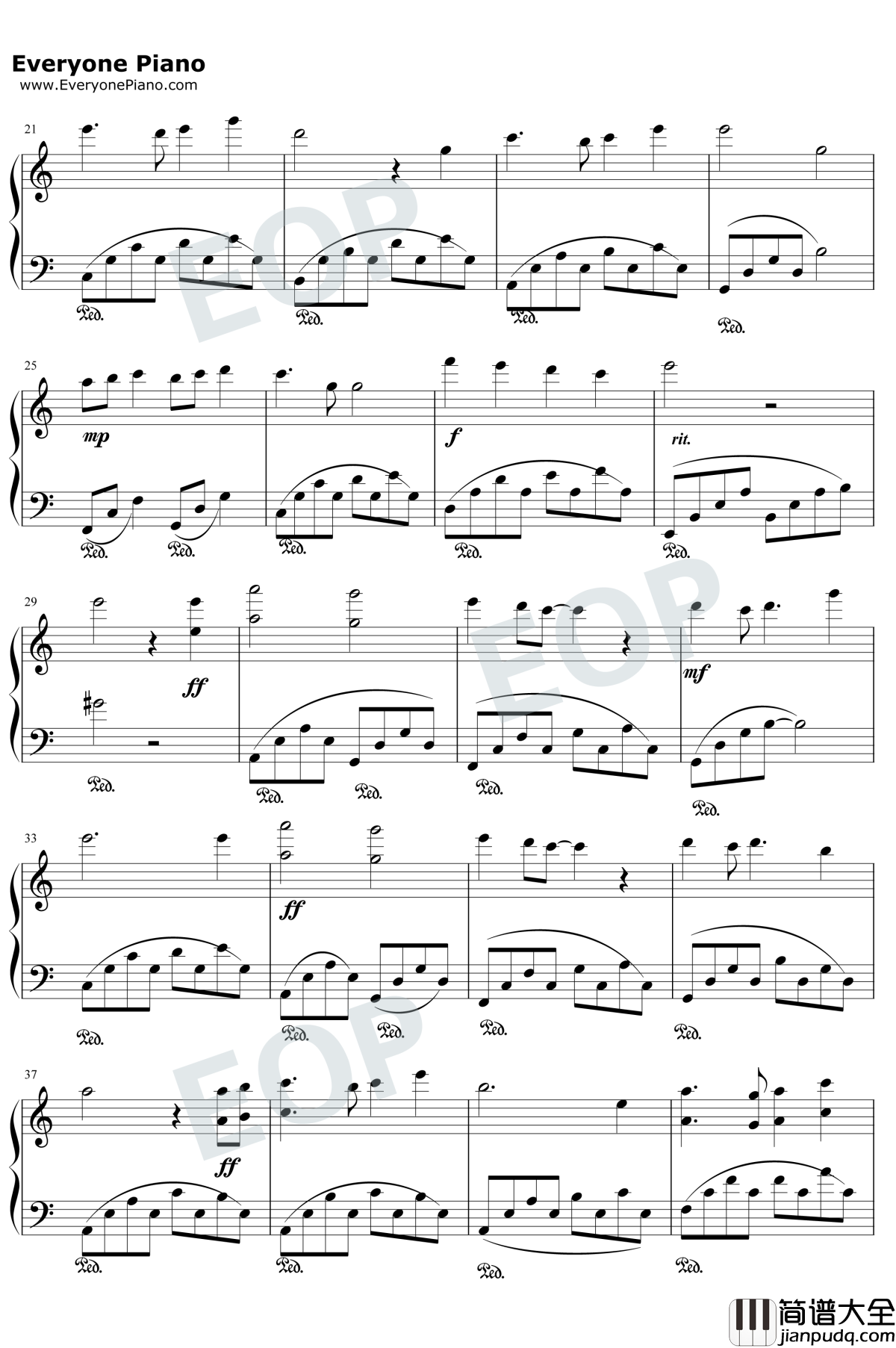 天空之城钢琴谱_久石让_C调进阶版