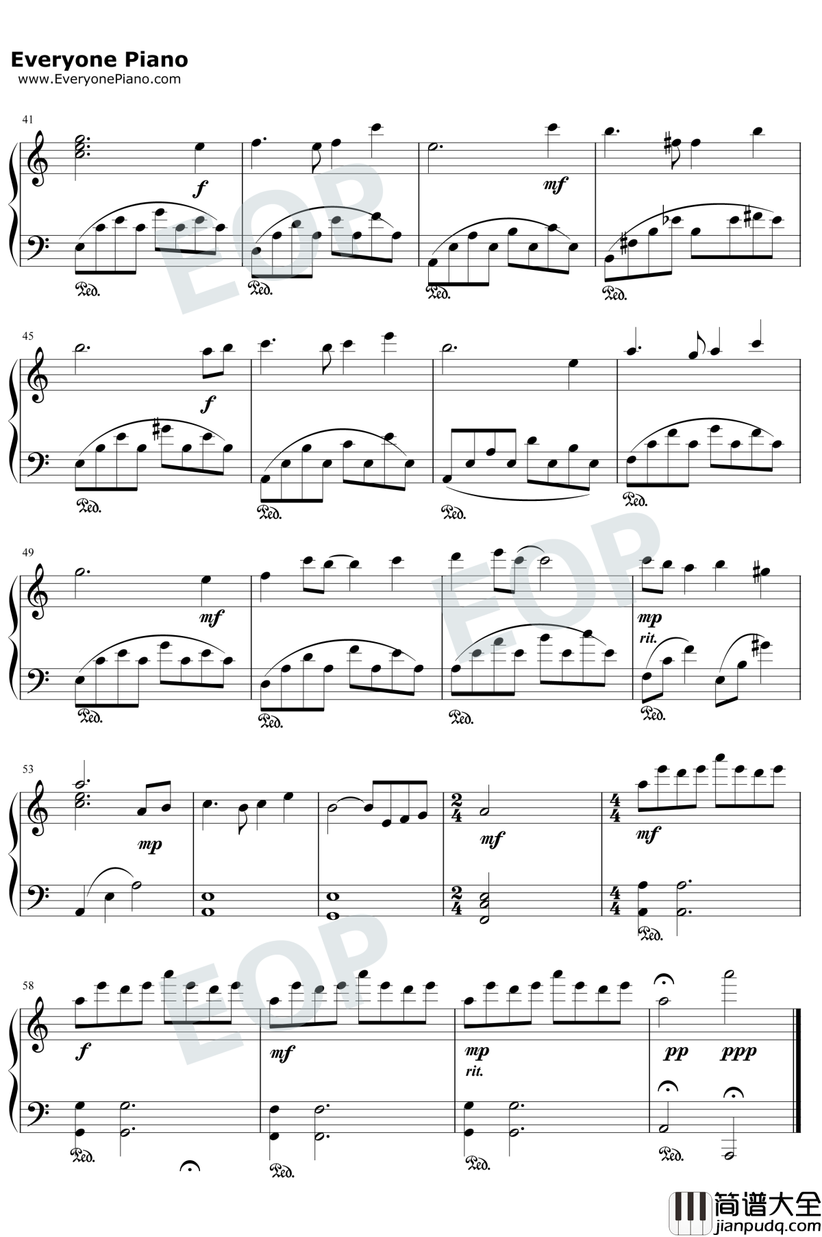 天空之城钢琴谱_久石让_C调进阶版