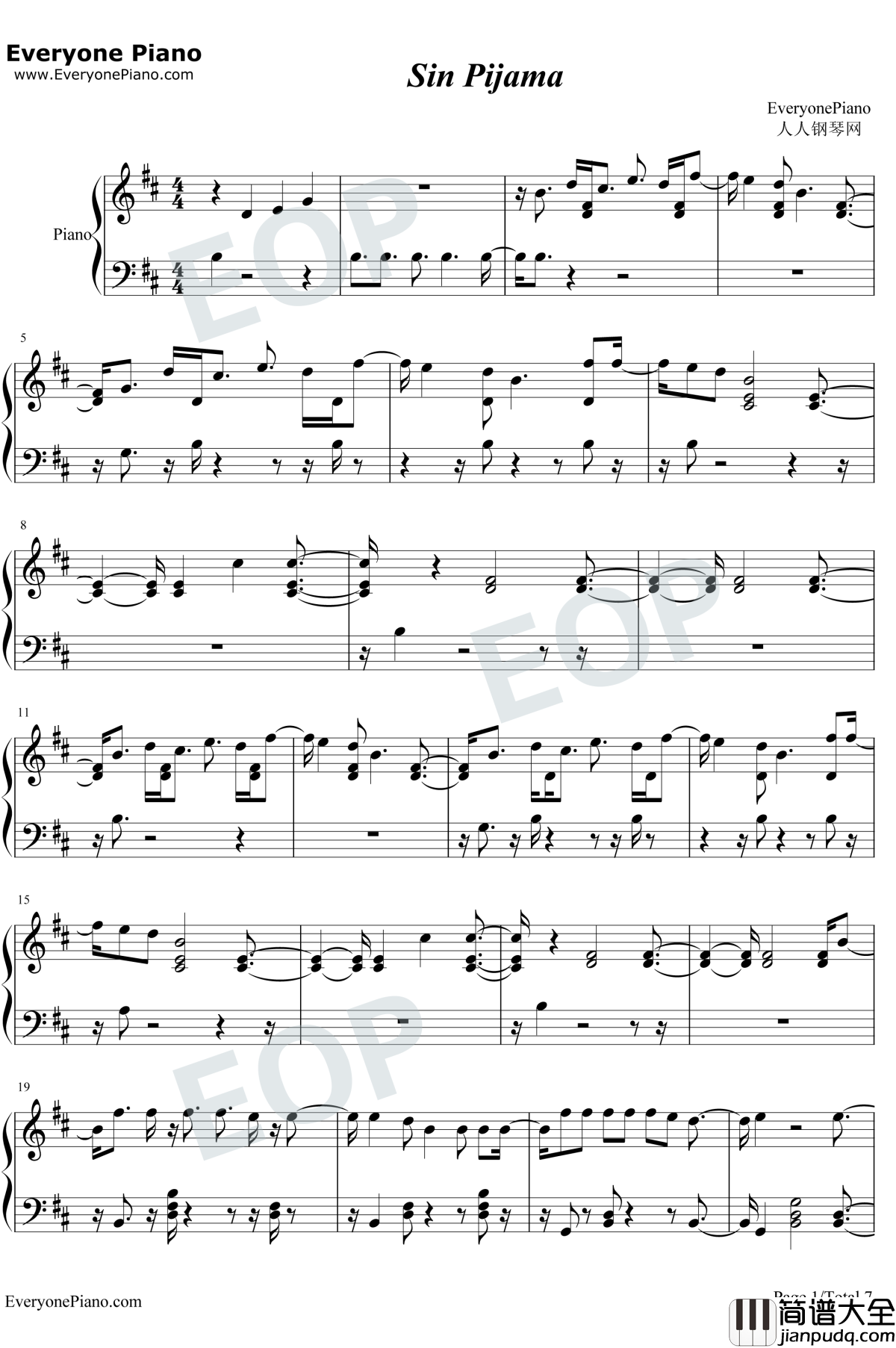 Sin_Pijama钢琴谱_Becky_G_/_Natti_Natasha