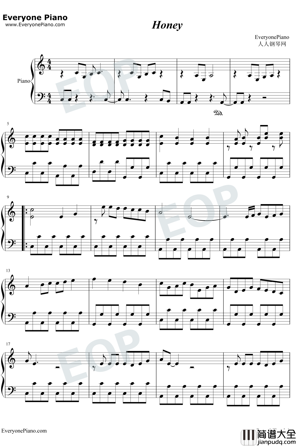 Honey钢琴谱_王心凌