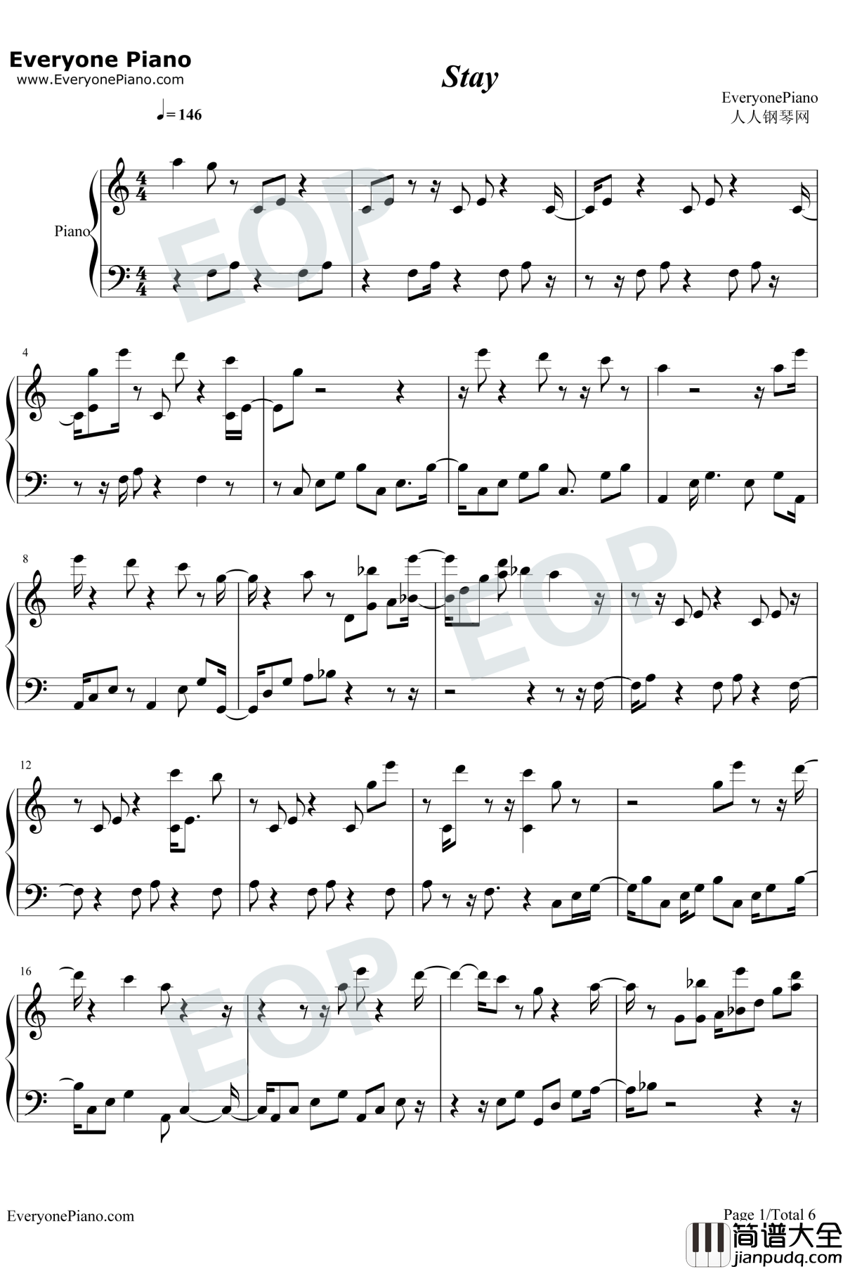 Stay钢琴谱_Post_Malone