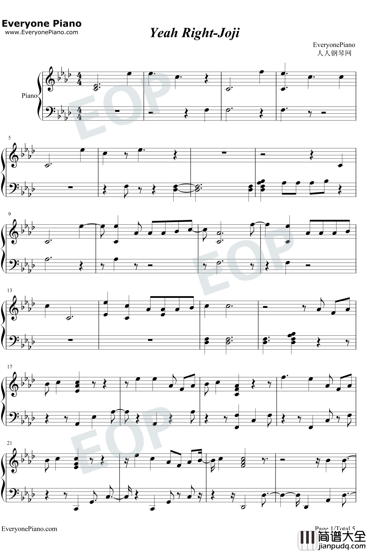 Yeah_Right钢琴谱_Joji