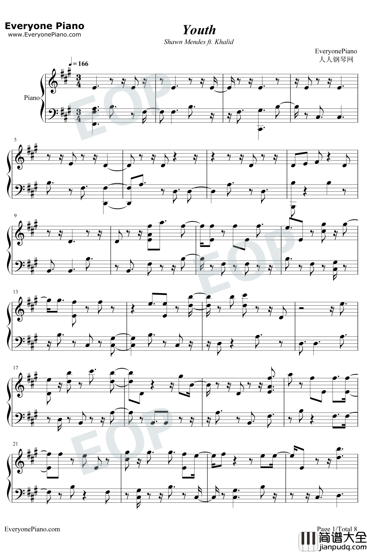 Youth钢琴谱_Shawn_Mendes_/_Khalid