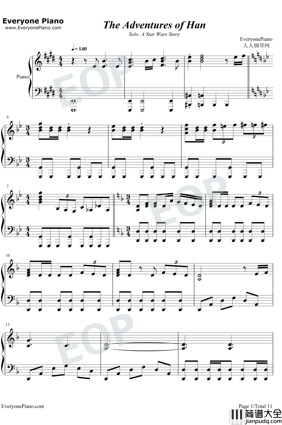 The_Adventures_of_Han钢琴谱_John_Williams_游侠索罗星球大战外传OST
