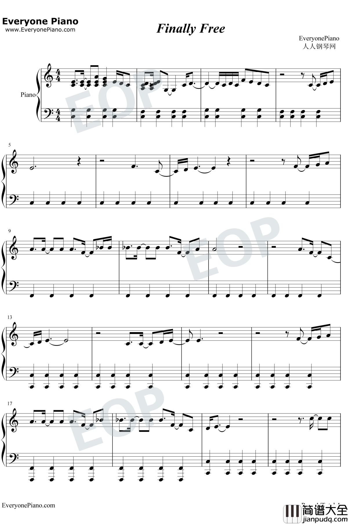 Finally_Free钢琴谱_Niall_Horan