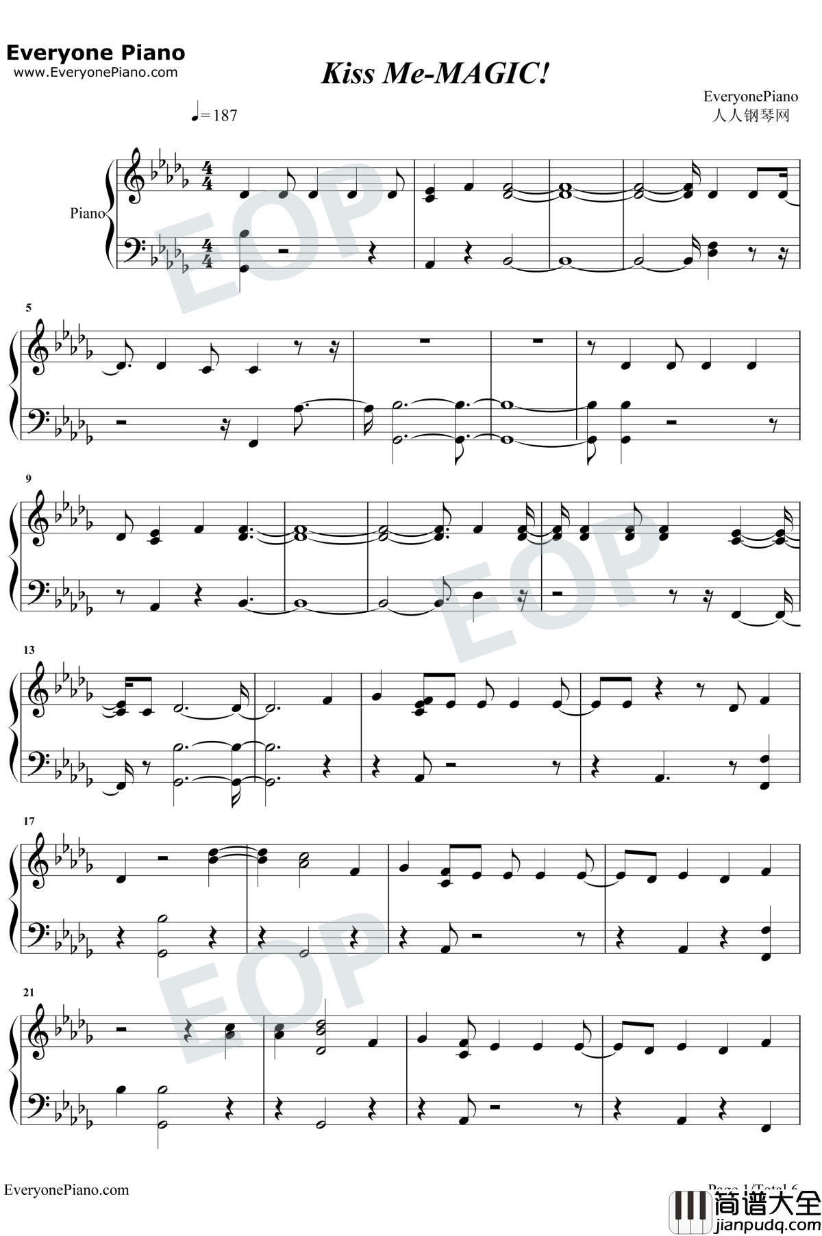 KissMe钢琴谱_MAGIC!