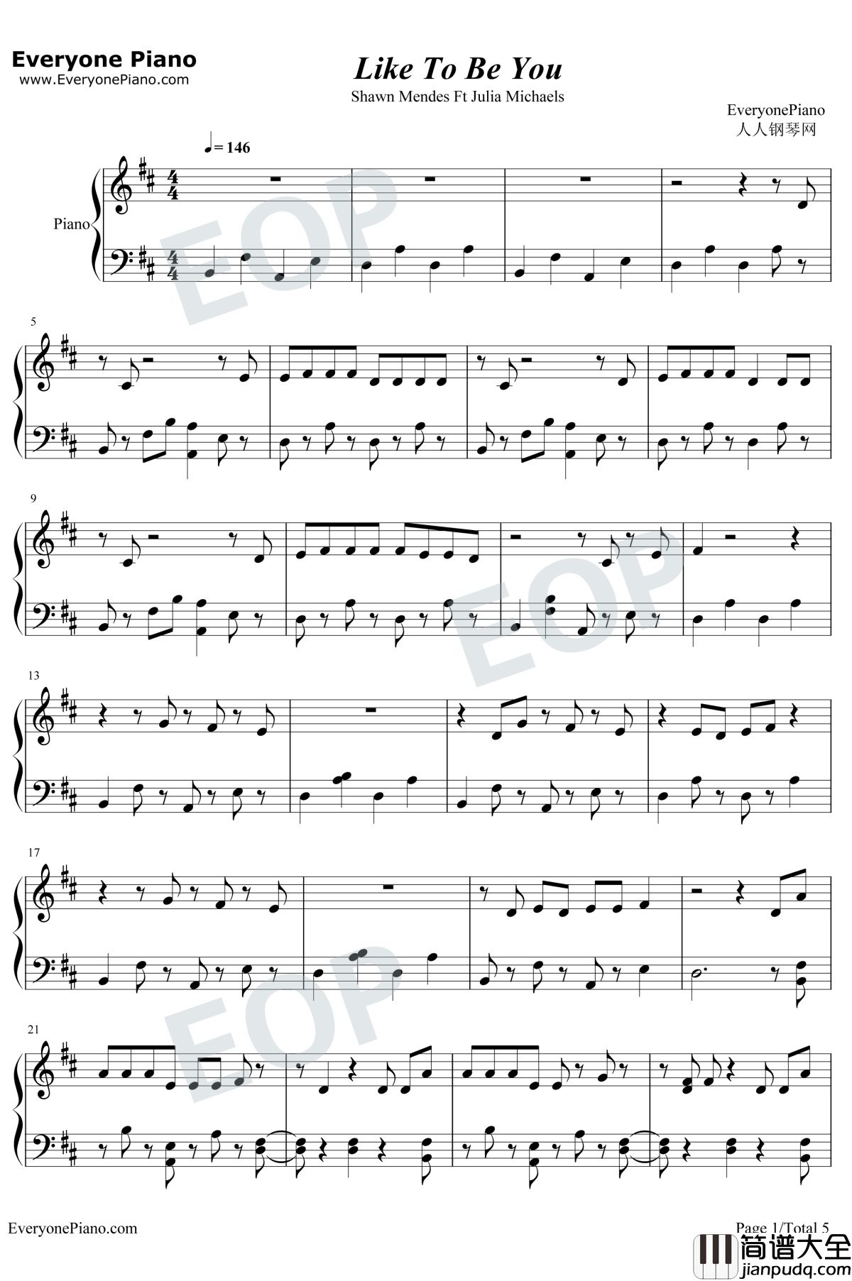 Like_To_Be_You钢琴谱_Shawn_Mendes_/_Julia_Michaels