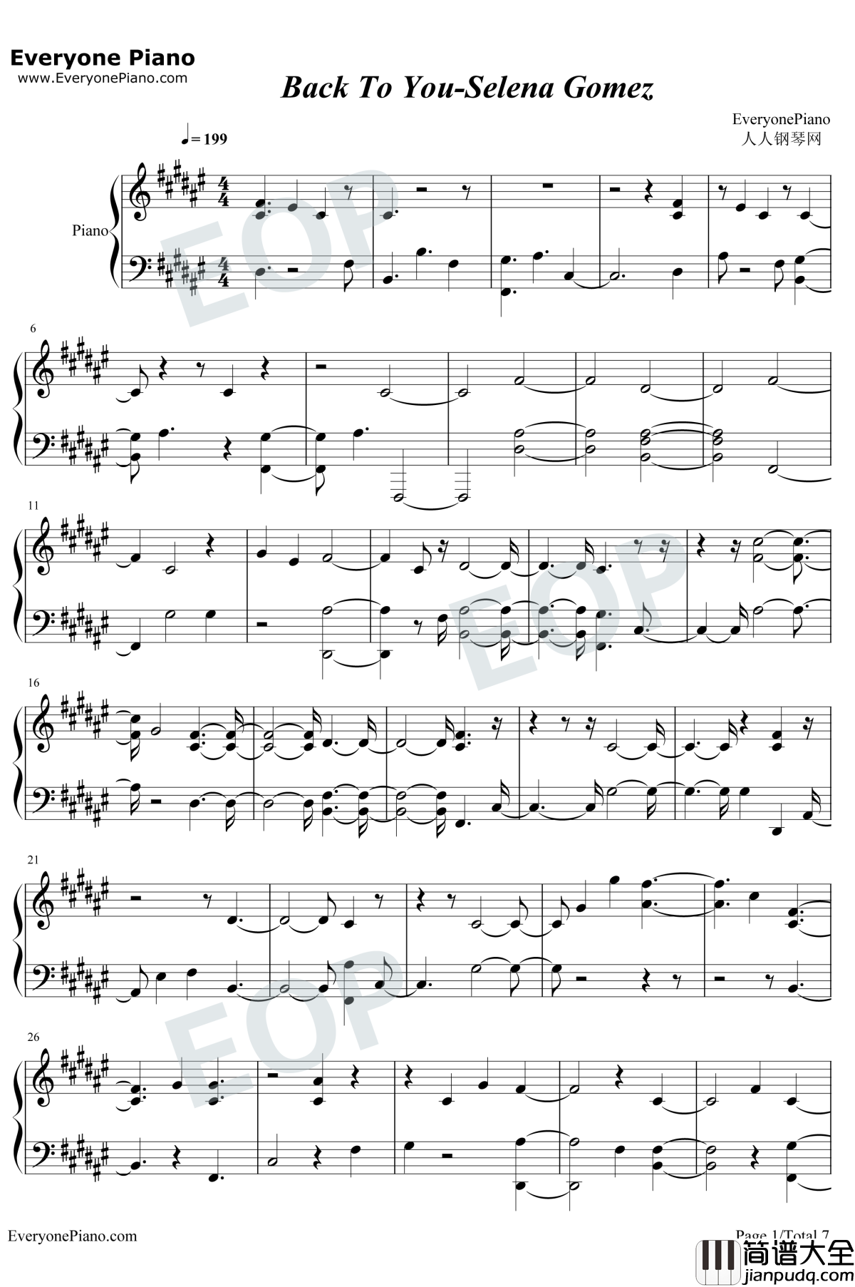 Back_to_You钢琴谱_Selena_Gomez