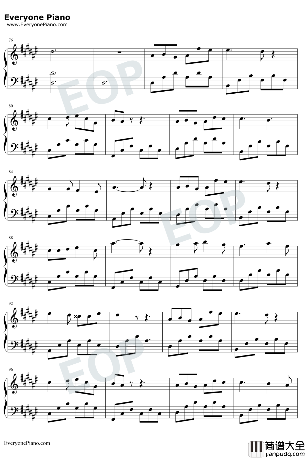 只要平凡钢琴谱_张杰/张碧晨_我不是药神主题曲