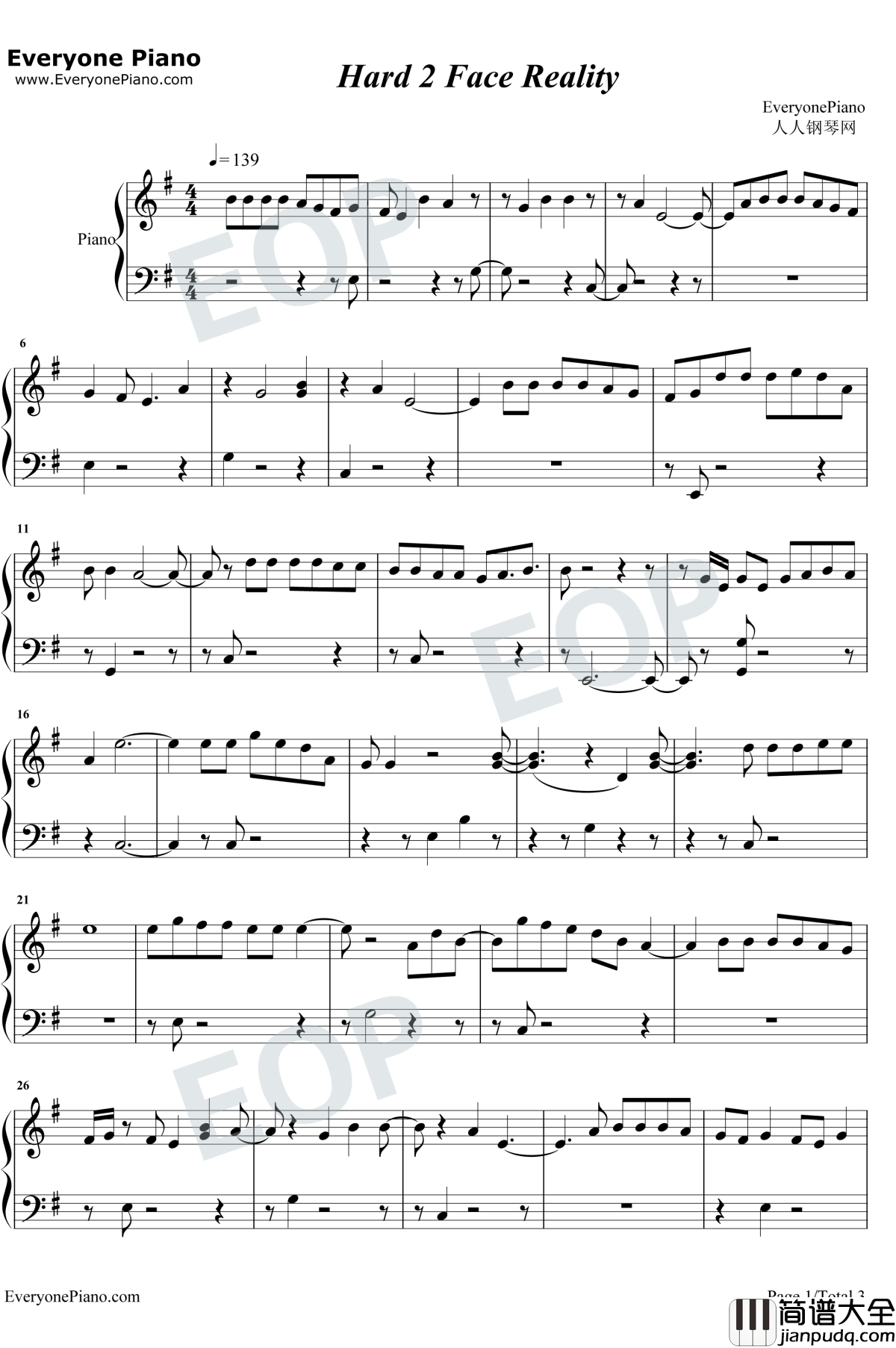 Hard_2_Face_Reality钢琴谱_Poo_Bear_/_Justin_Bieber_/_Jay_Electronica