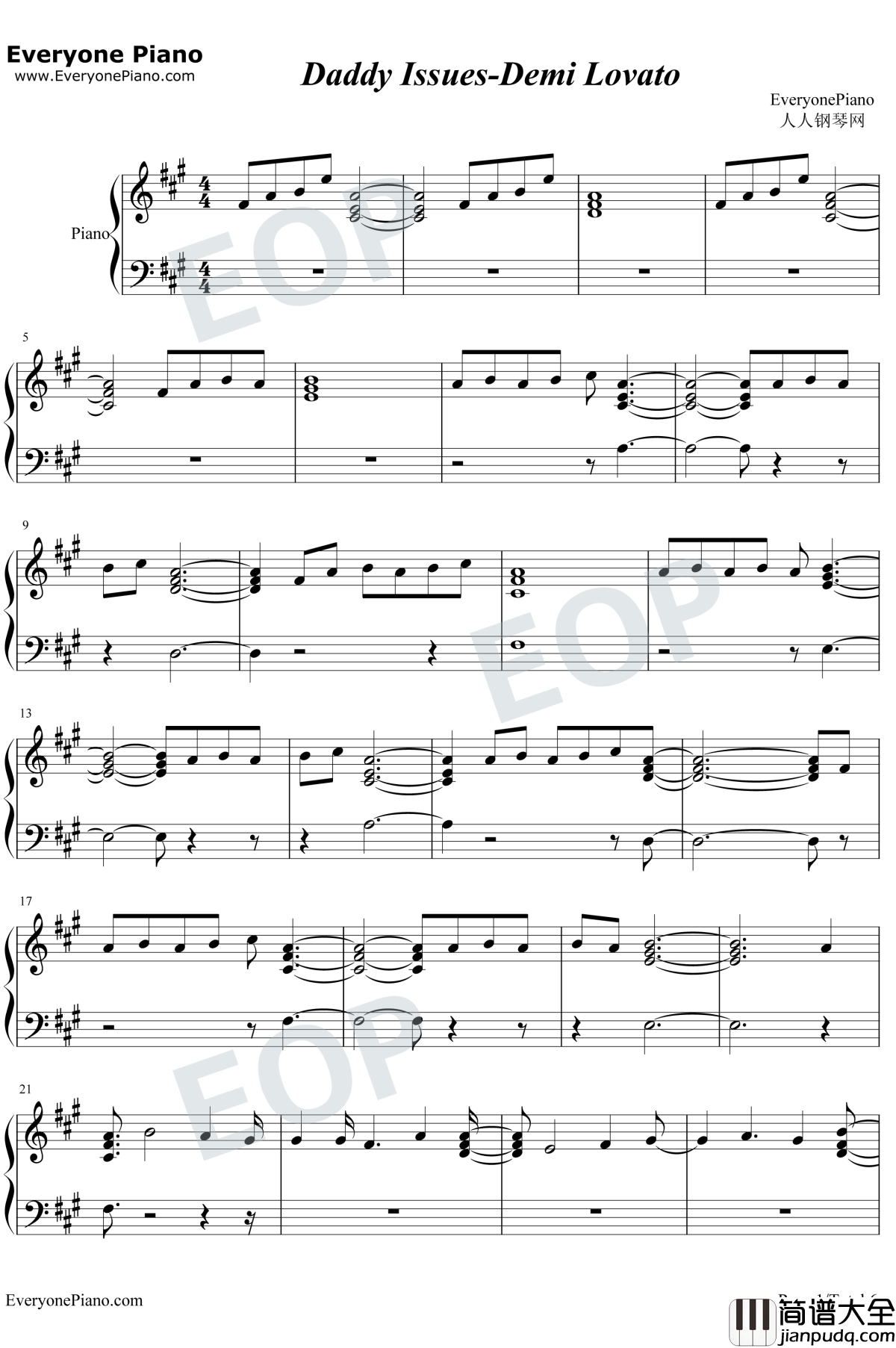 Daddy_Issues钢琴谱_DemiLovato