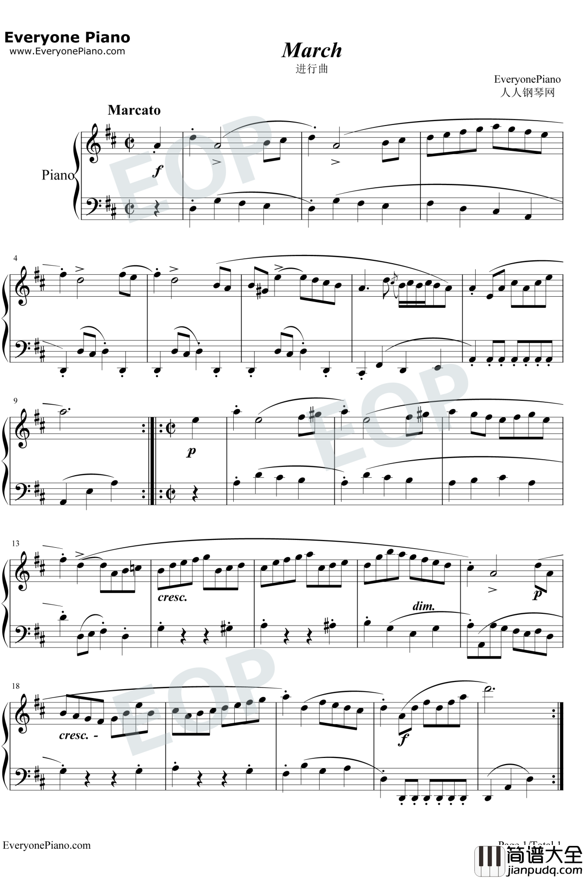 进行曲钢琴谱_巴赫