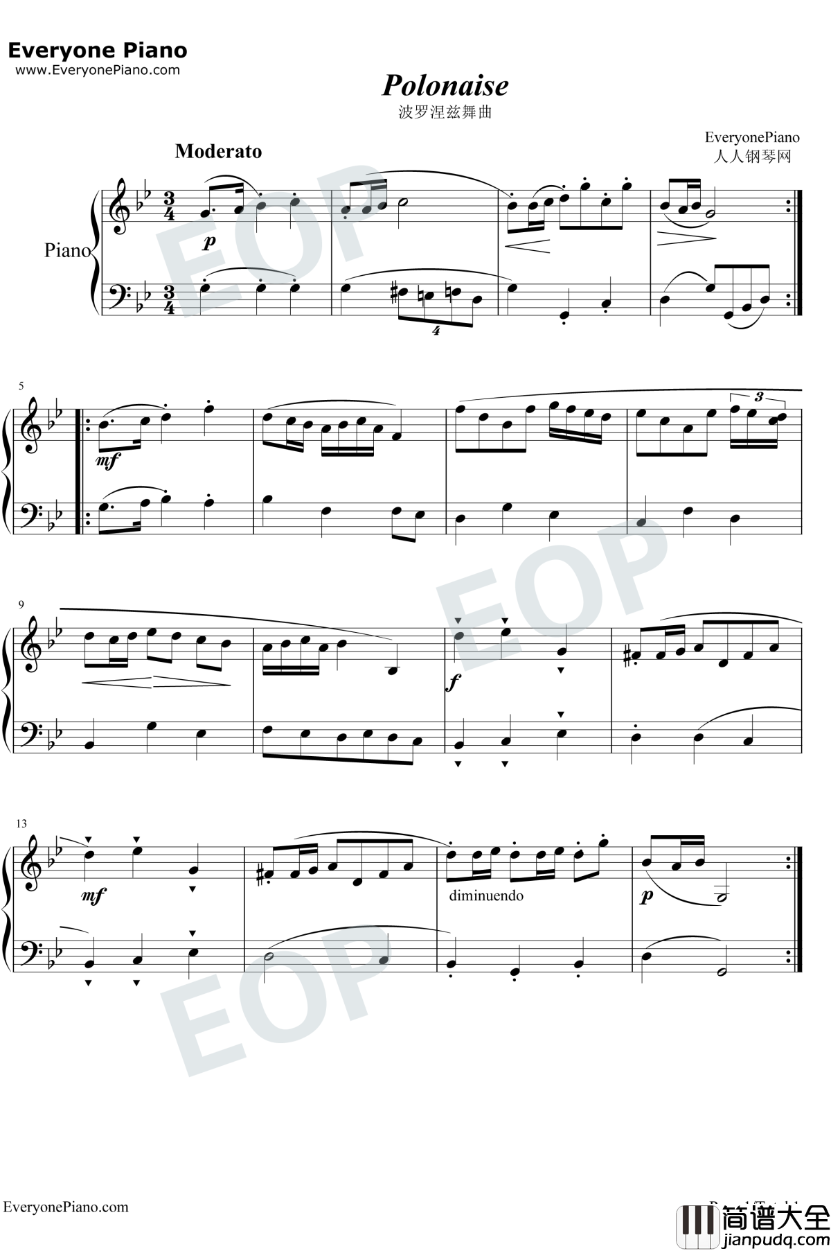 波罗涅兹舞曲钢琴谱_巴赫_巴赫