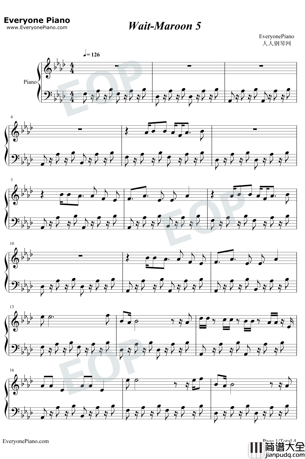 Wait钢琴谱_Maroon5