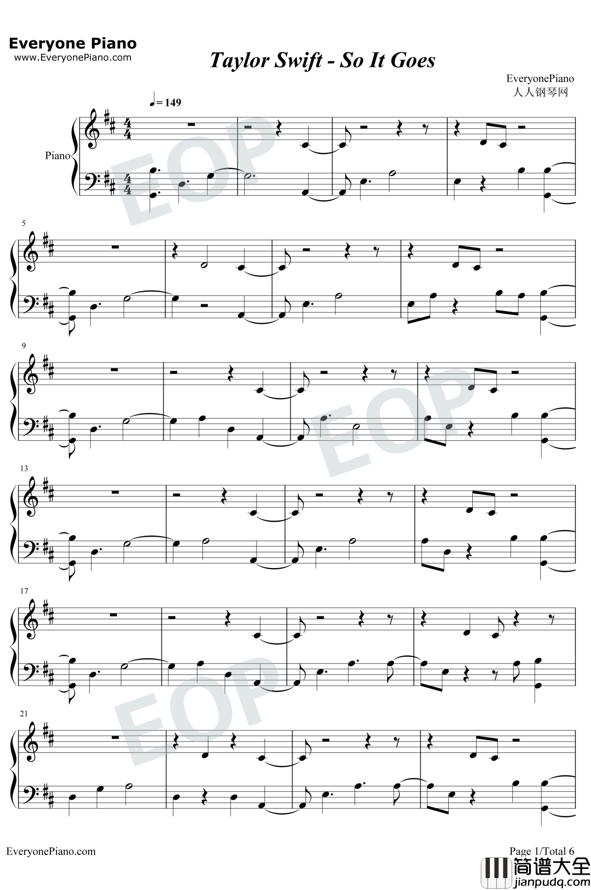 So_It_Goes…钢琴谱_Taylor_Swift
