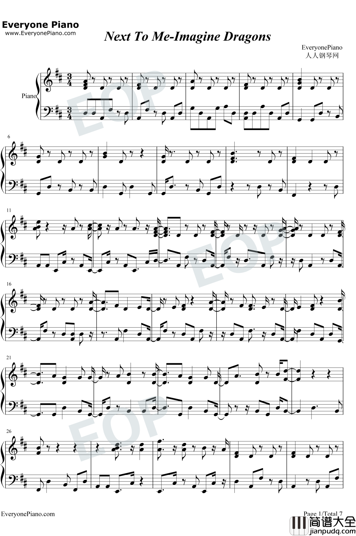 Next_to_Me钢琴谱_Imagine_Dragons