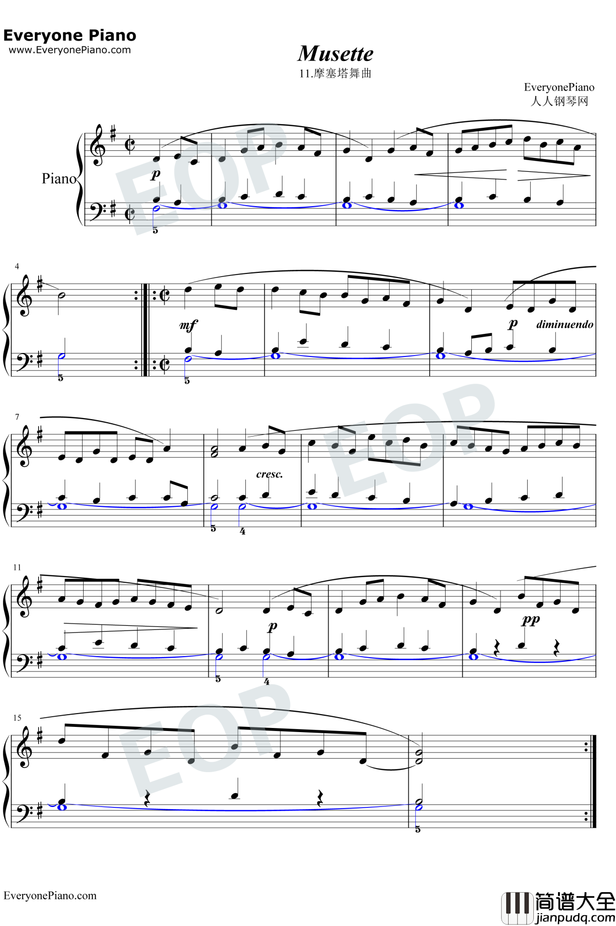 摩塞塔舞曲11钢琴谱_巴赫