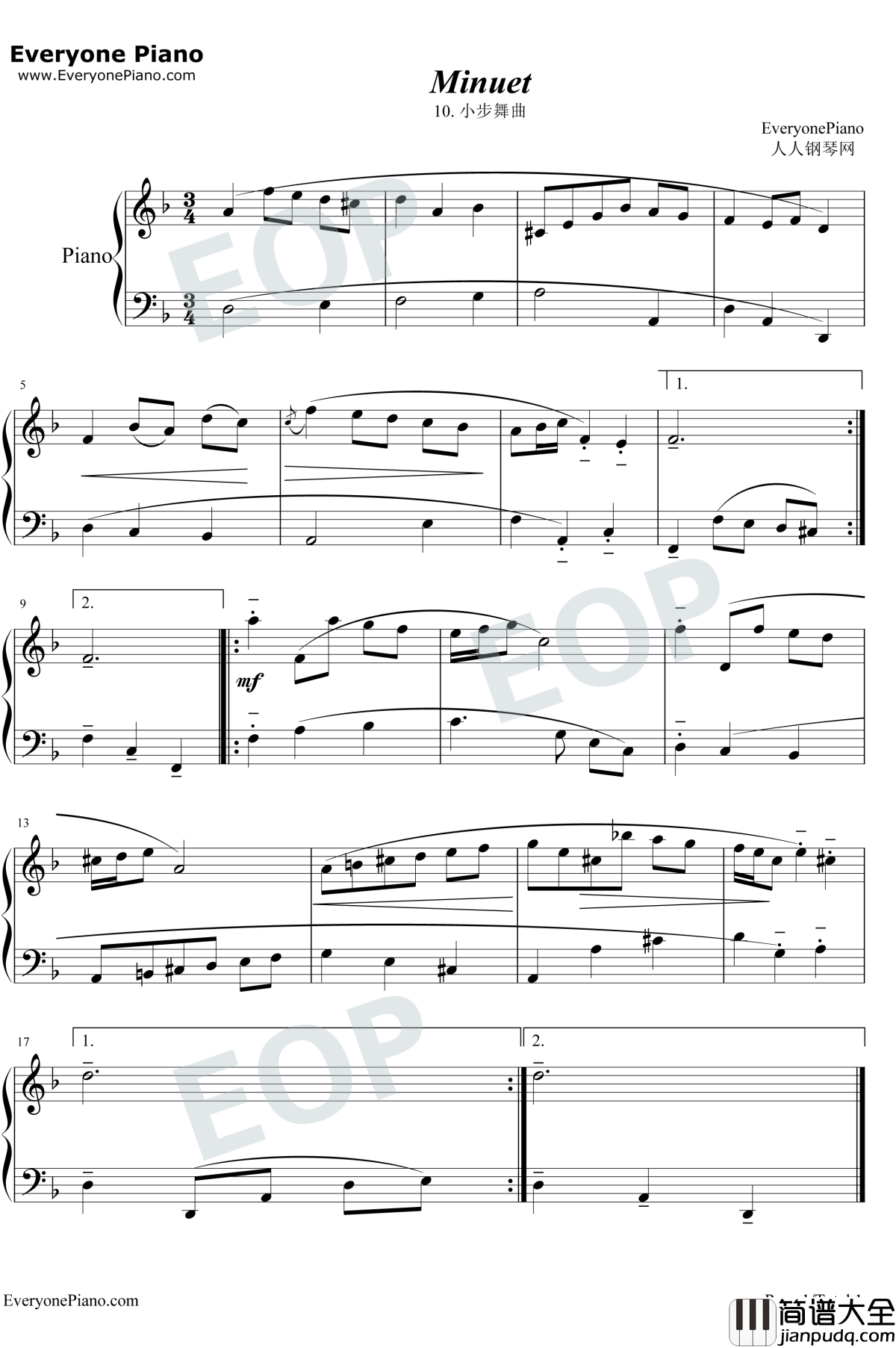 小步舞曲10钢琴谱_巴赫