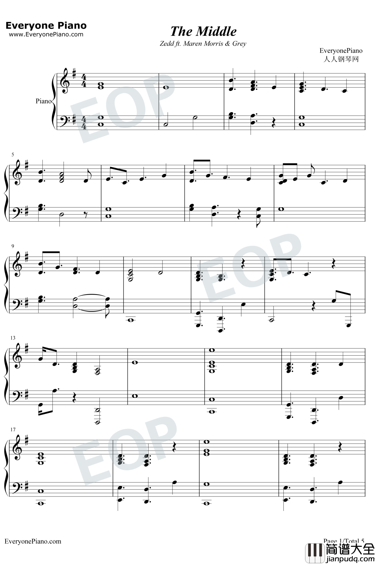 The_Middle钢琴谱_Zedd_/_Maren_Morris_/_Grey