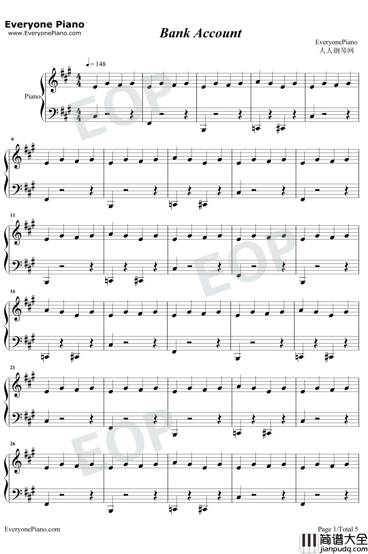 Bank_Account钢琴谱_21_Savage