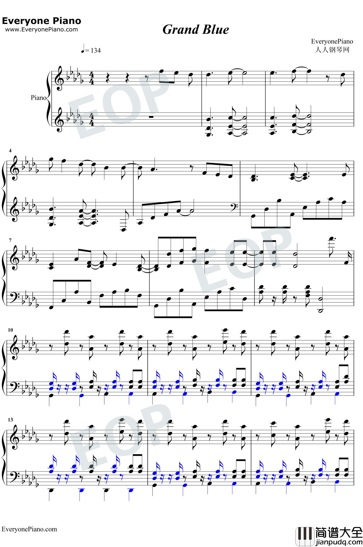 Grand_Blue钢琴谱_湘南乃风