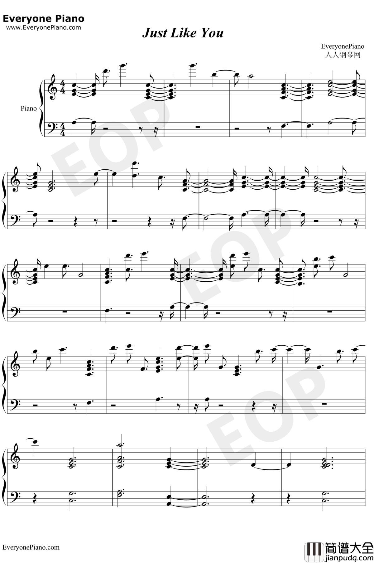 Just_Like_You钢琴谱_Louis_Tomlinson