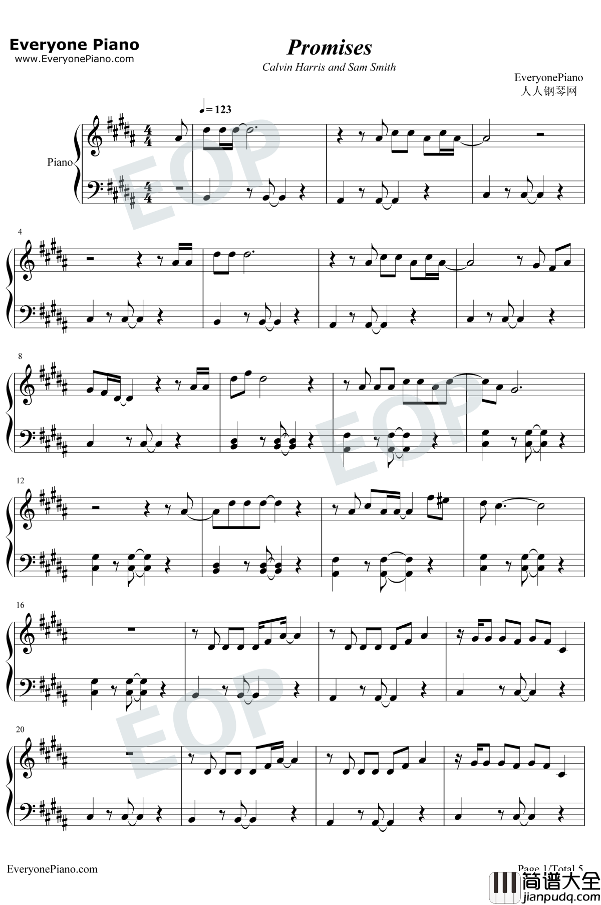 Promises钢琴谱_Calvin_Harris_/_Sam_Smith