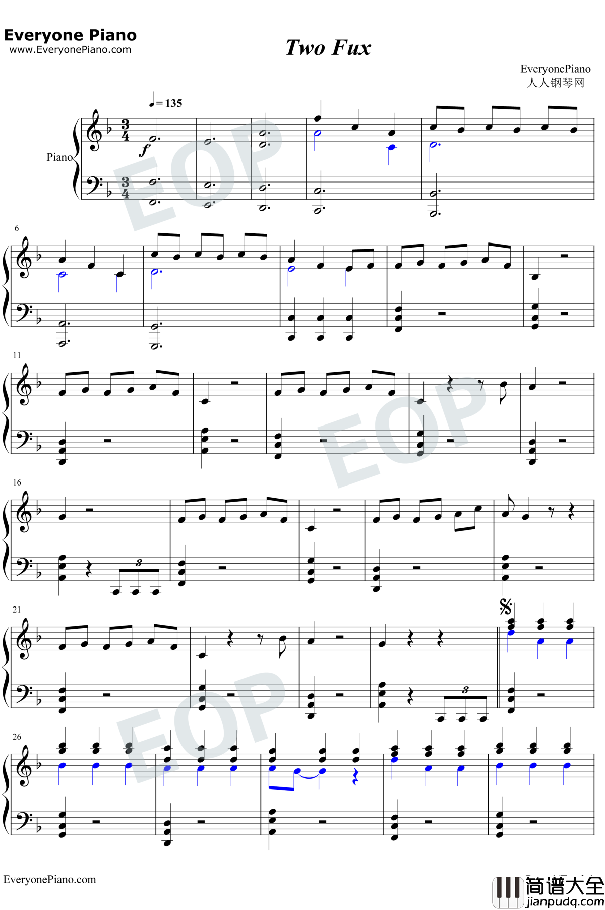 Two_Fux钢琴谱_Adam_Lambert