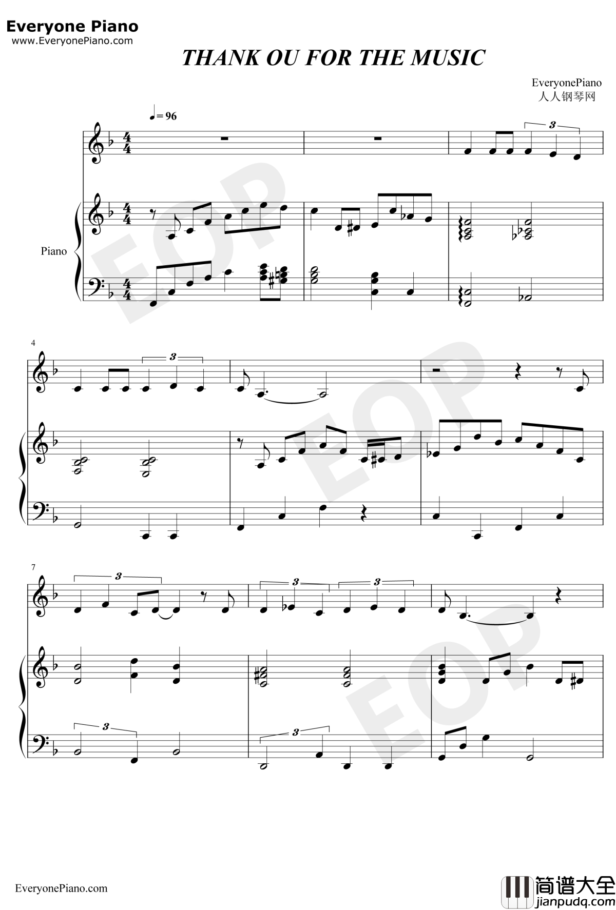 Thank_You_For_The_Music钢琴谱_ABBA