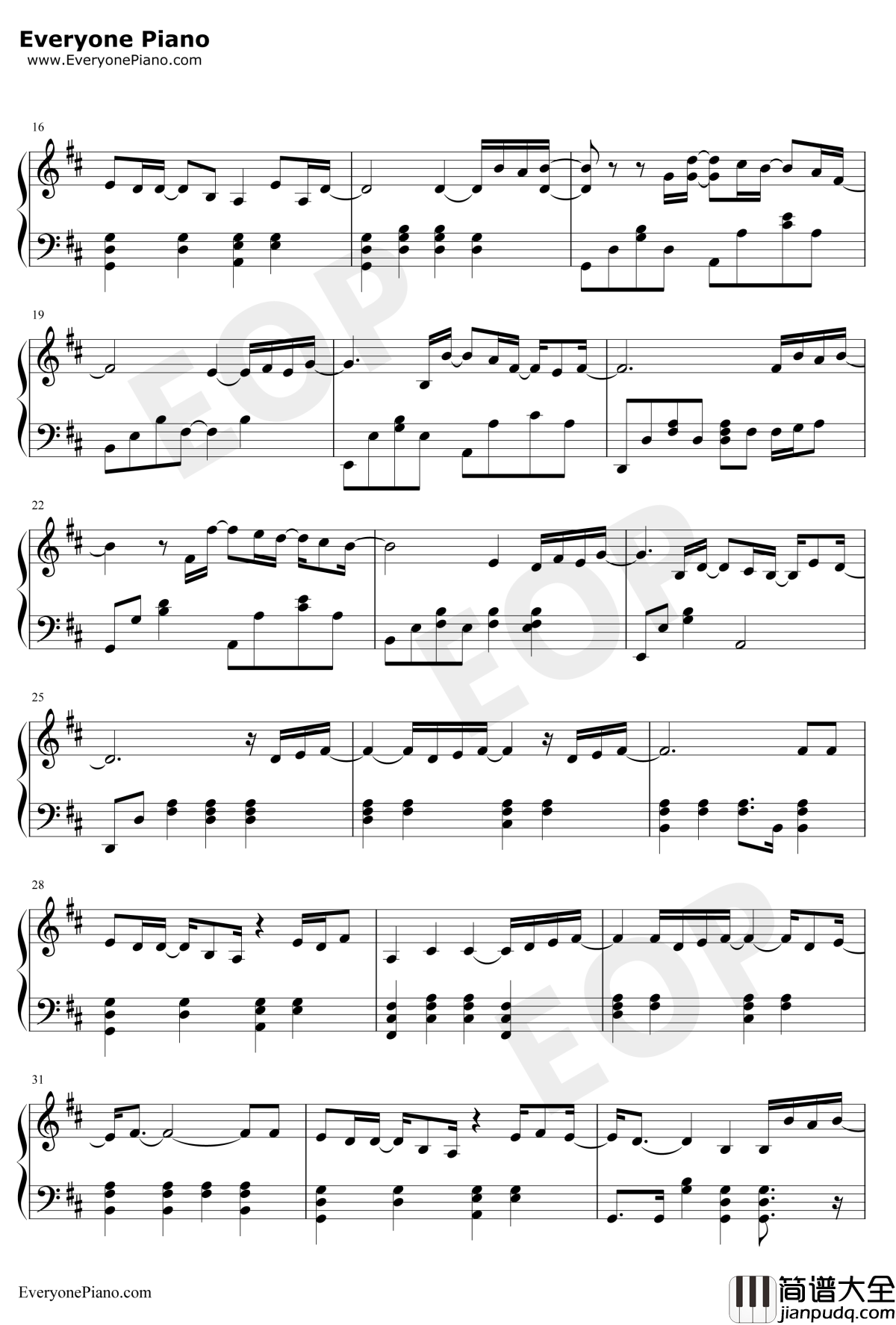 别钢琴谱_薛之谦_独奏版