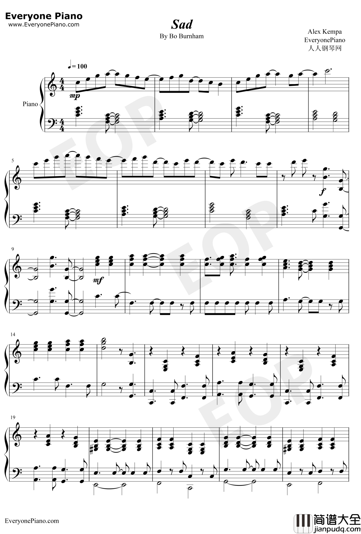 Sad钢琴谱_Bo_Burnham