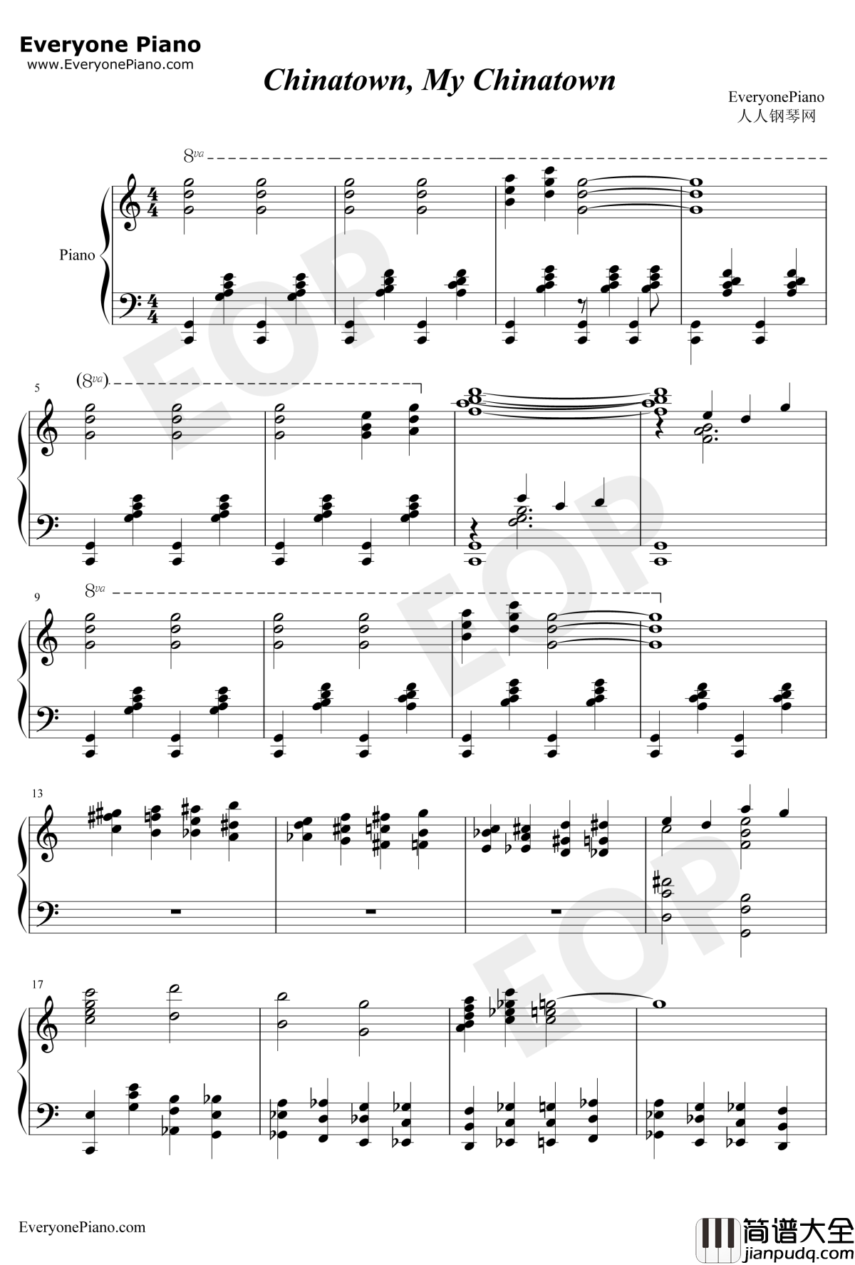 Chinatown_My_Chinatown钢琴谱_Jean_Schwartz