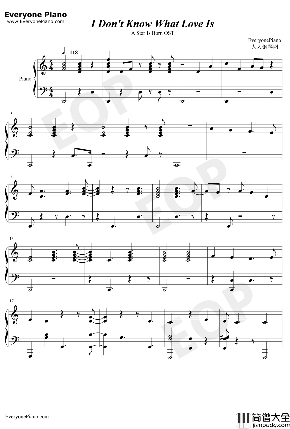 I_Don't_Know_What_Love_Is钢琴谱_Lady_Gaga/Bradley_Cooper