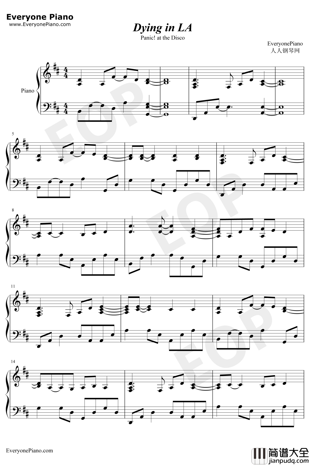 Dying_in_LA钢琴谱_Panic!_at_the_Disco