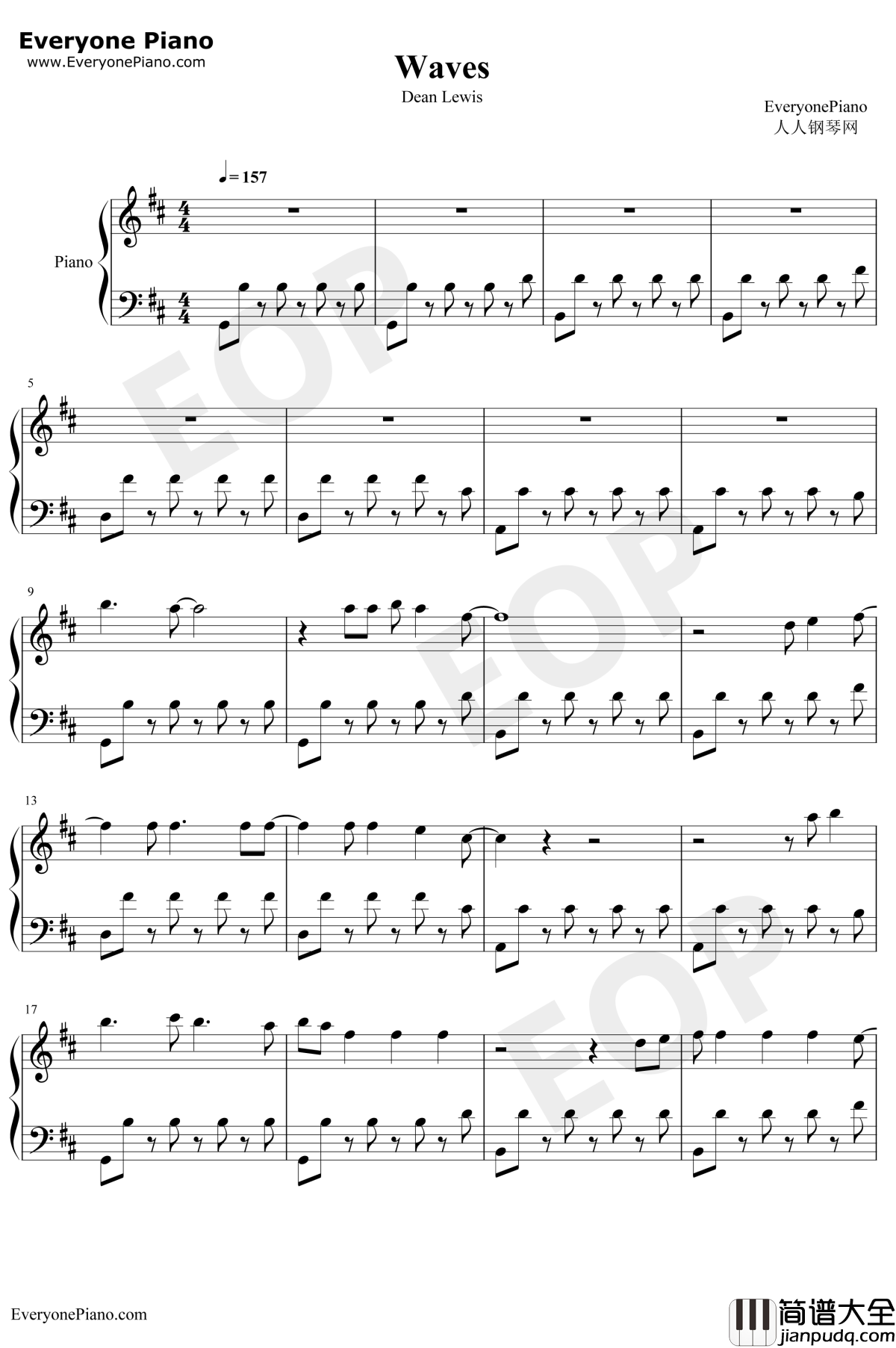 Waves钢琴谱_Dean_Lewis